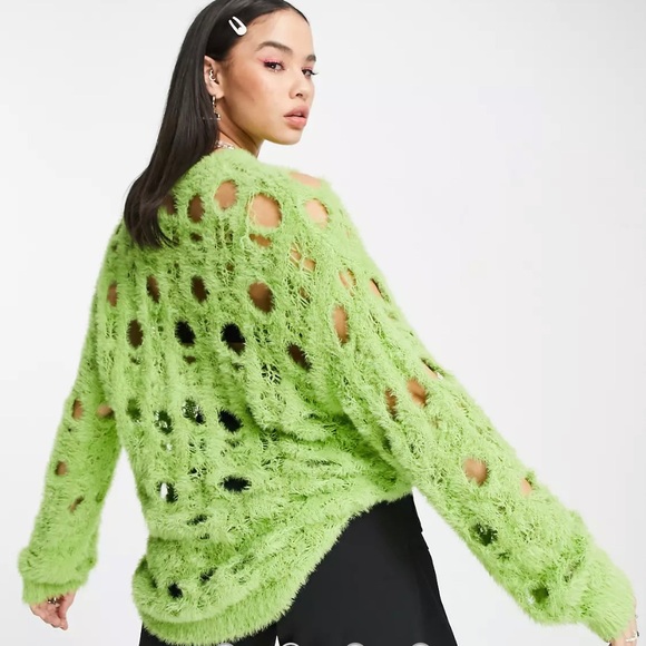 The Ragged Priest Sweaters - The Ragged Priest oversized lime sweater soft knit w/ distressing size M.   QQ